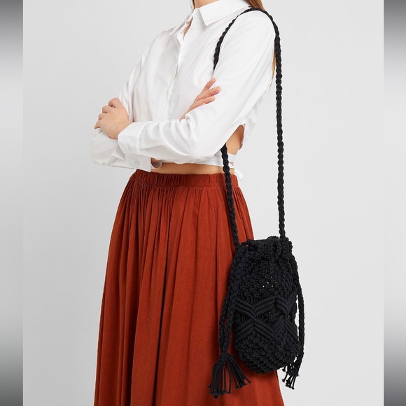 Zara crochet knit bobble openwork bucket bag , designer , black - Picture 10 of 10